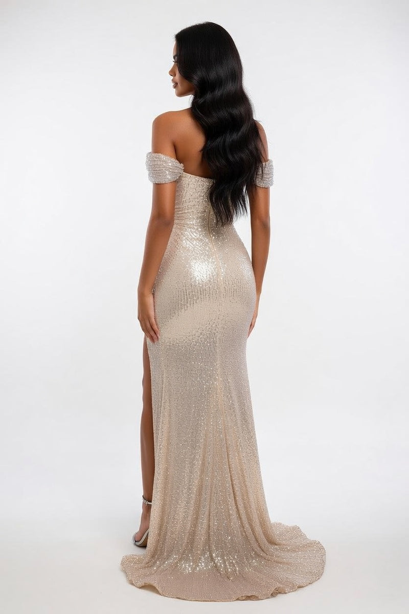 Sequined Off-Shoulder Mini Dress — back view