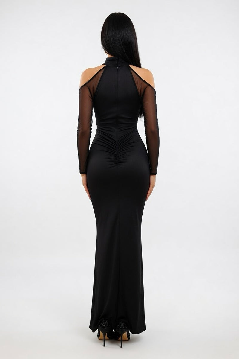 Draped Fishtail Dress — back view