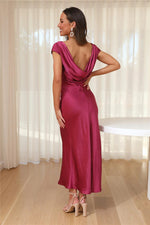 Satin One Shoulder Fishtail Dress — Carmine — colour variant
