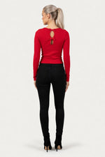 Ribbed Bow Detail Long Sleeve Top — back view