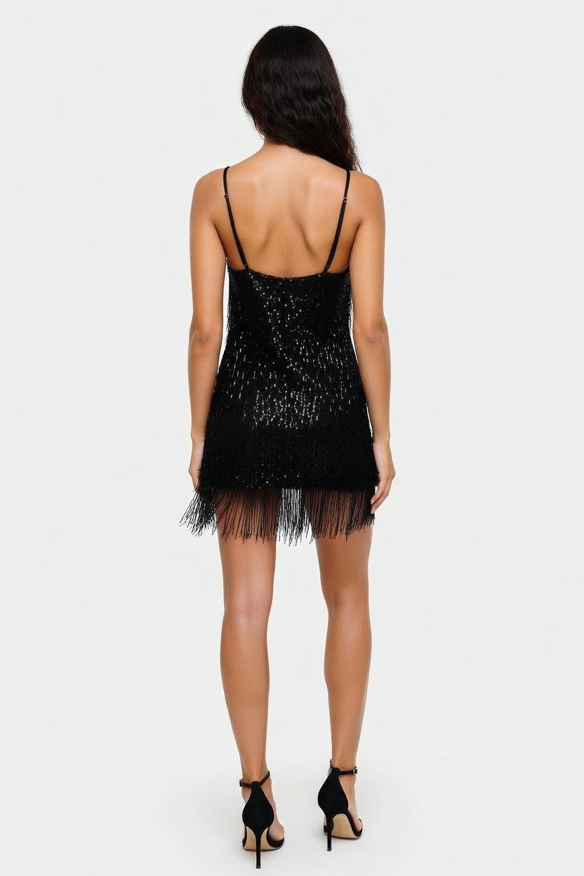 Sequin Halter Mini Dress — back view
