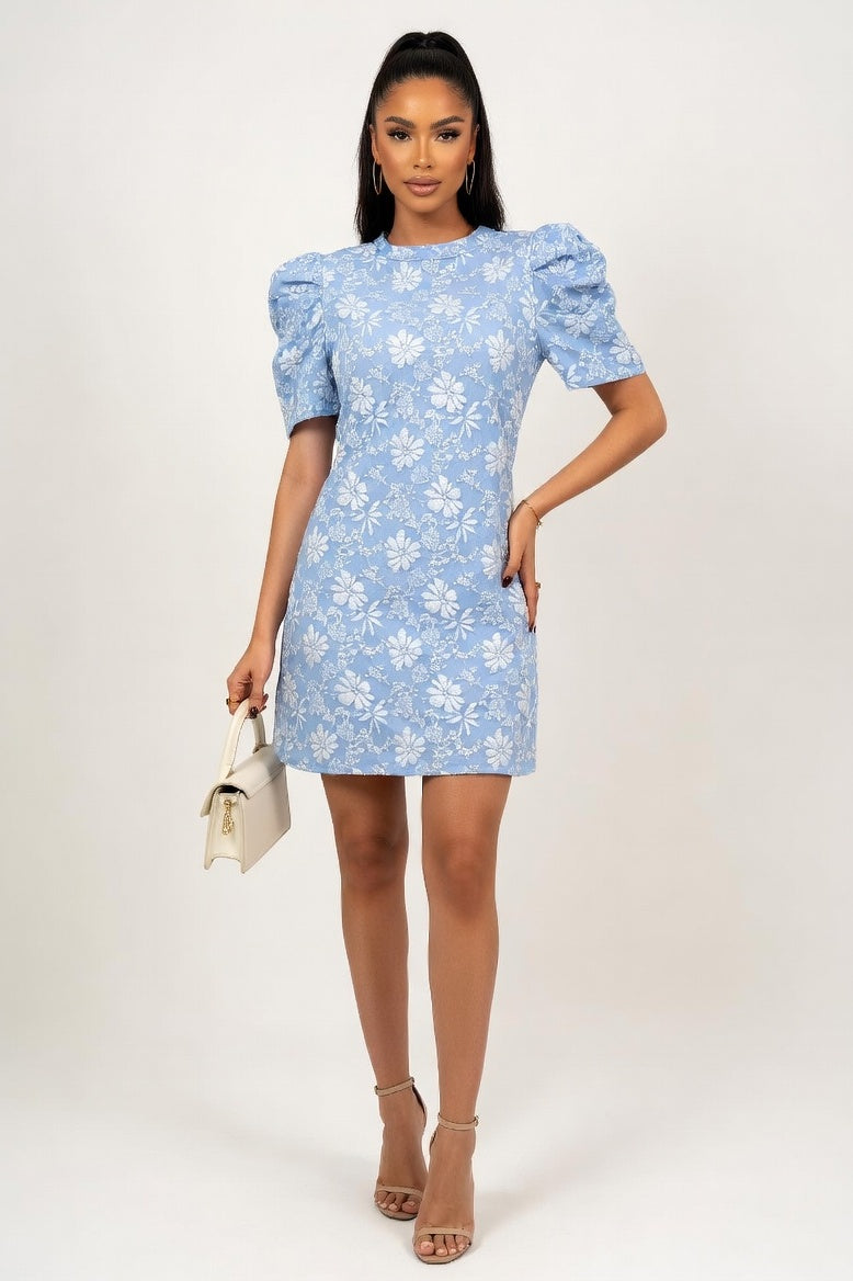 Daisy Embossed Fishtail Dress — Blue