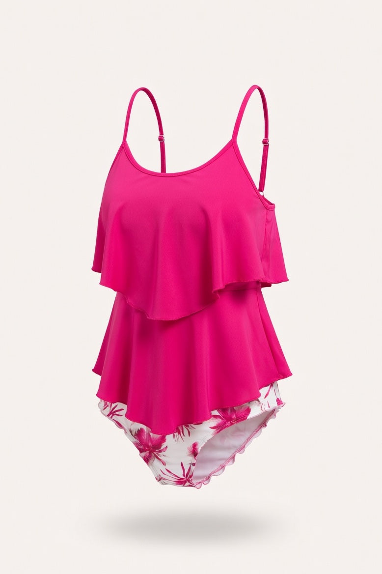 High-Waisted Ruffle Bikini — Red