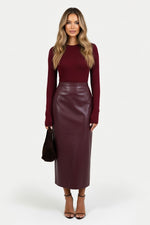 Faux Leather Mini Skirt with Side Slit — Burgundy