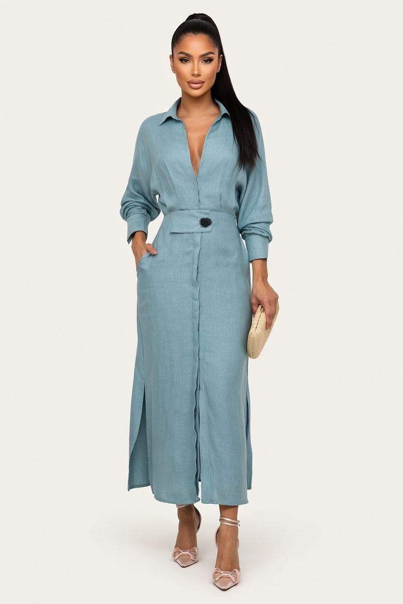 V-Neck Shirt Dress — front view