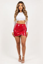 Leather-Look Mini Skirt — Red