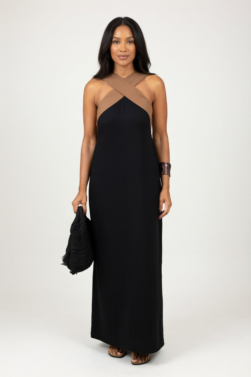 Cross Back Maxi Dress — Black