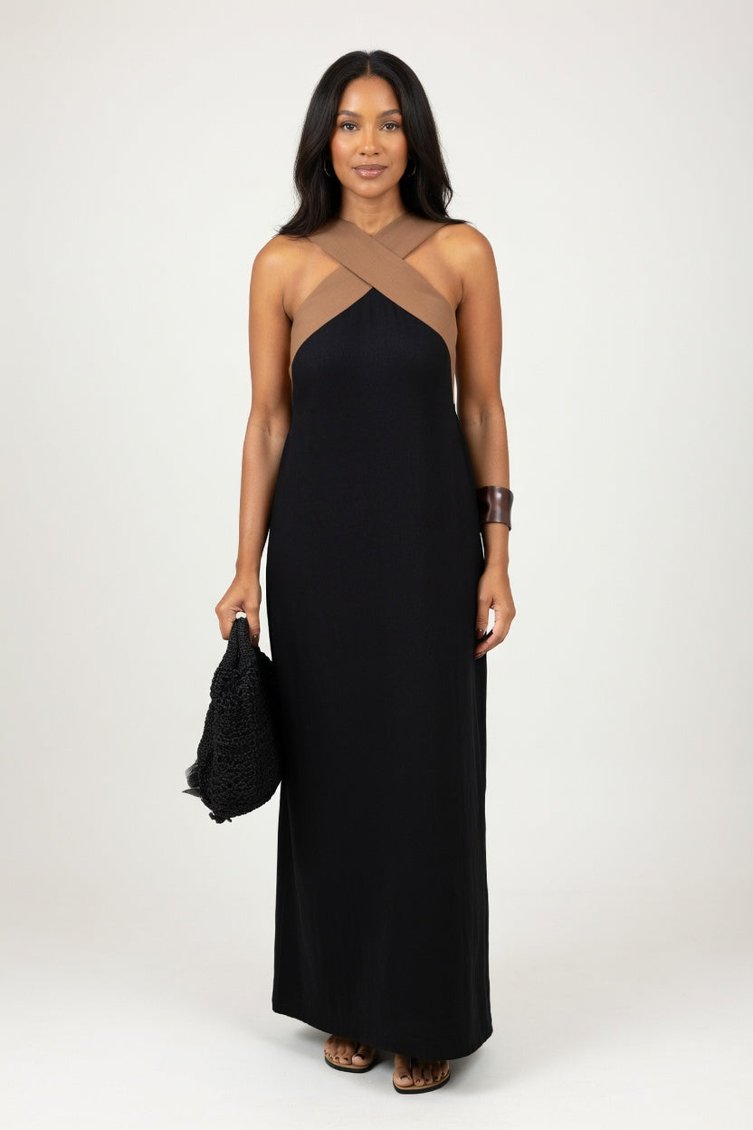 Cross Back Maxi Dress — Black