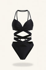 High Waist Strappy Bikini Set — Black