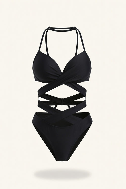 High Waist Strappy Bikini Set — Black