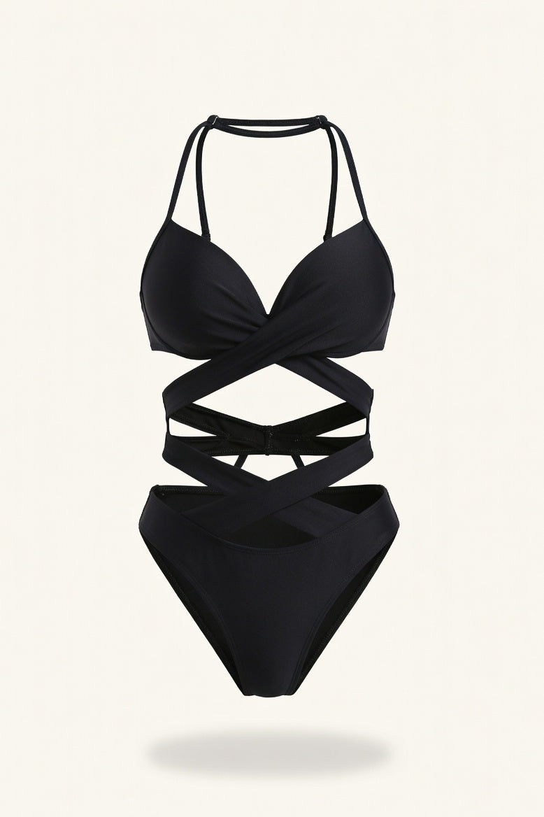 High Waist Strappy Bikini Set — Black