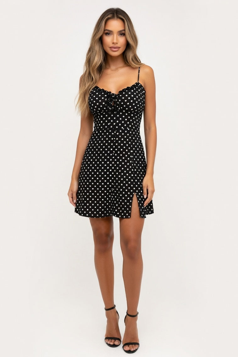 Polka Dot Halter Dress — Black