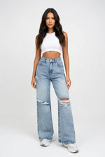 Wide Leg Ripped Jeans — front view