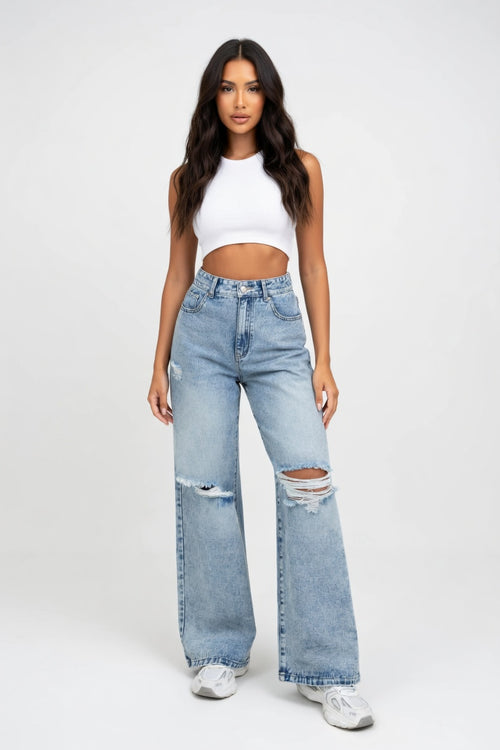Wide Leg Ripped Jeans — front view