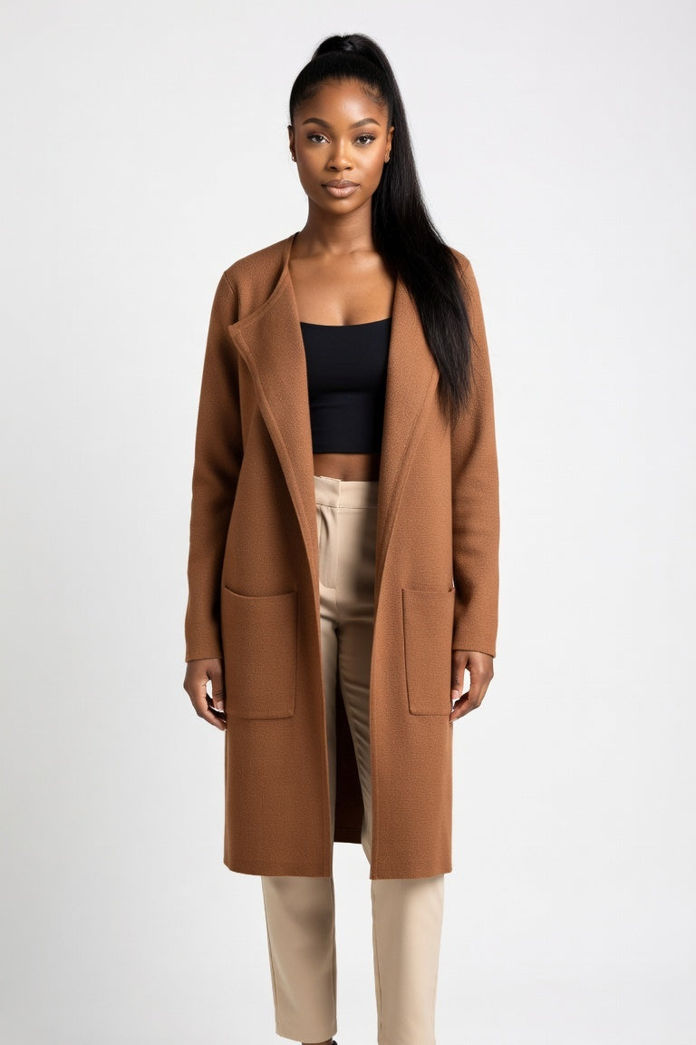 Tailored Wool-Blend Coat — Brown