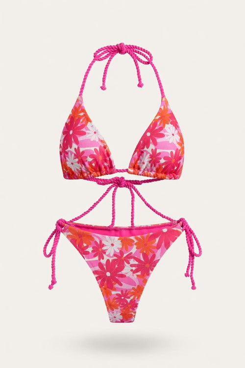 Floral Cross Wrap Bikini Set — front view
