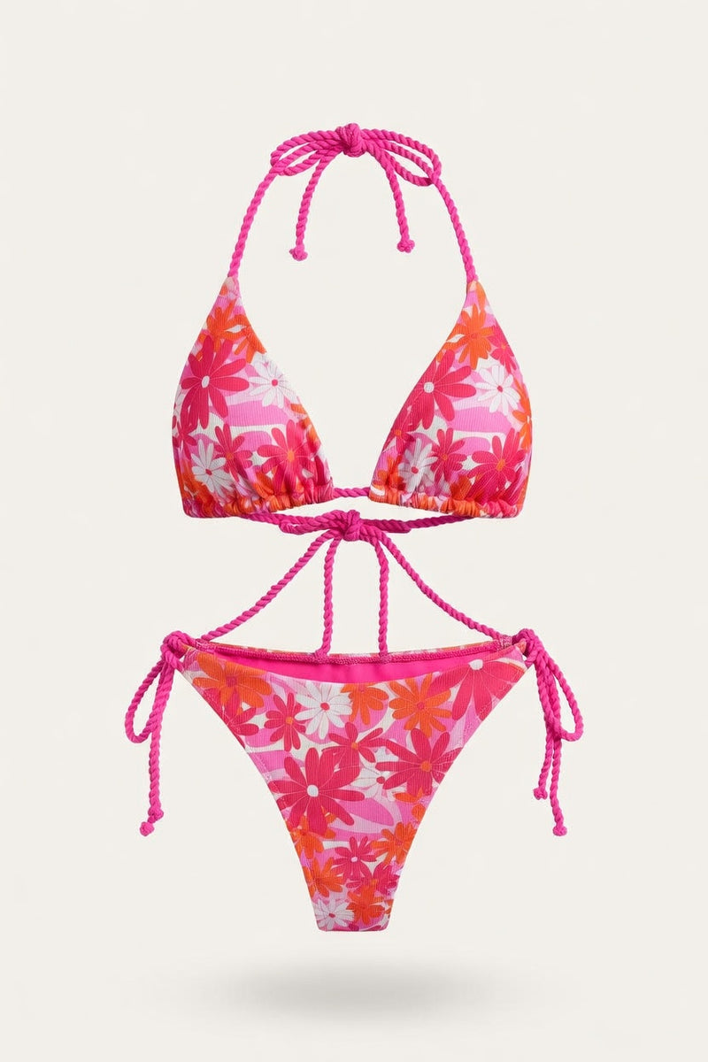 Floral Cross Wrap Bikini Set — front view