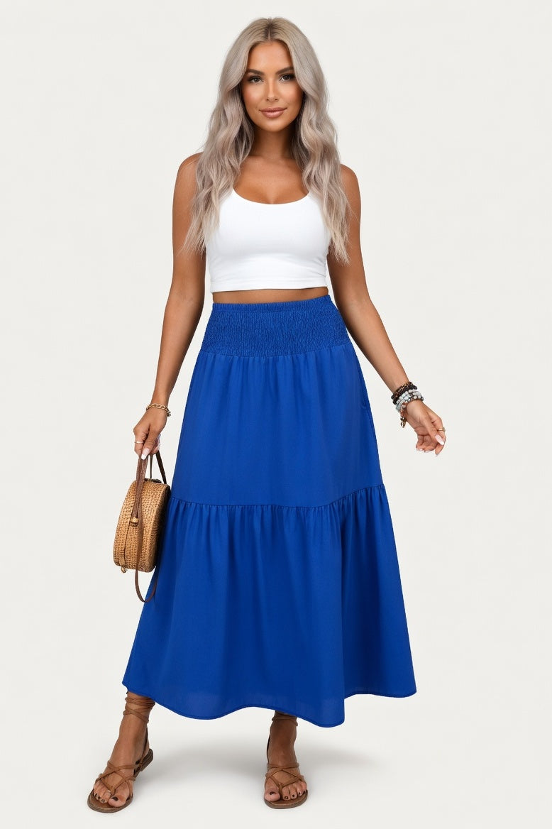 Floral A-Line Midi Skirt — Royal Blue