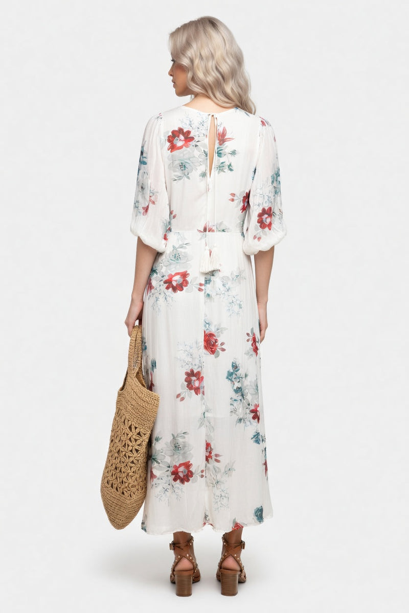 Floral V-Neck Midi Dress — back view