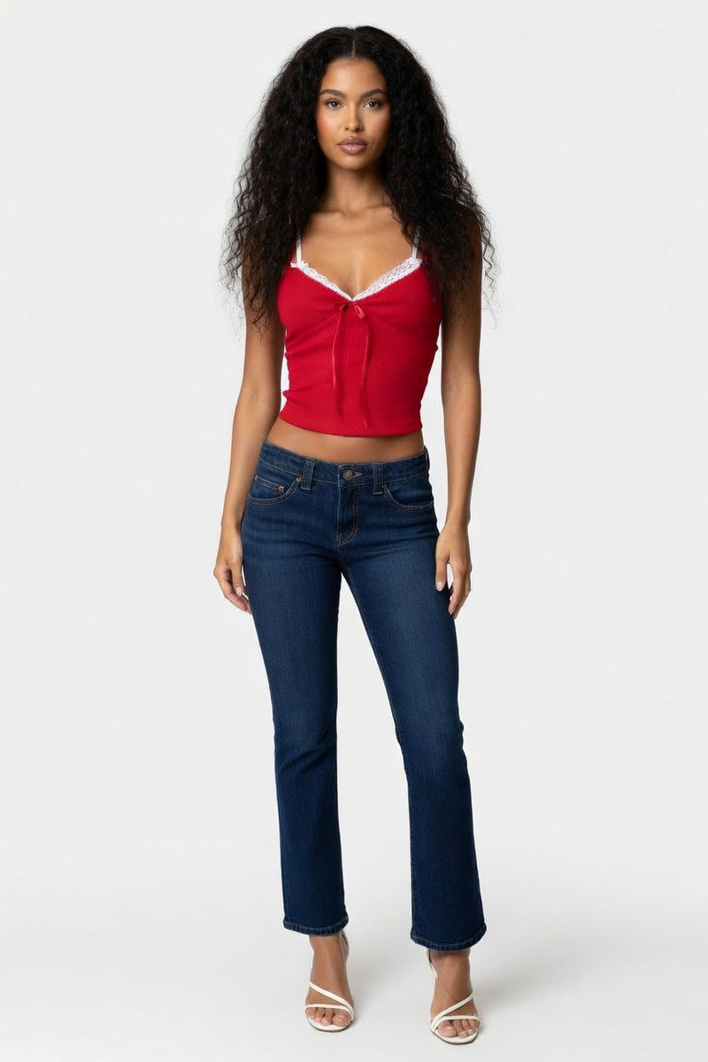 Lace Halter Top with Contrasting Trim — front view