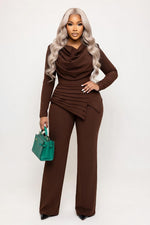Pleated Two-Piece Co-Ord Set — Coffee