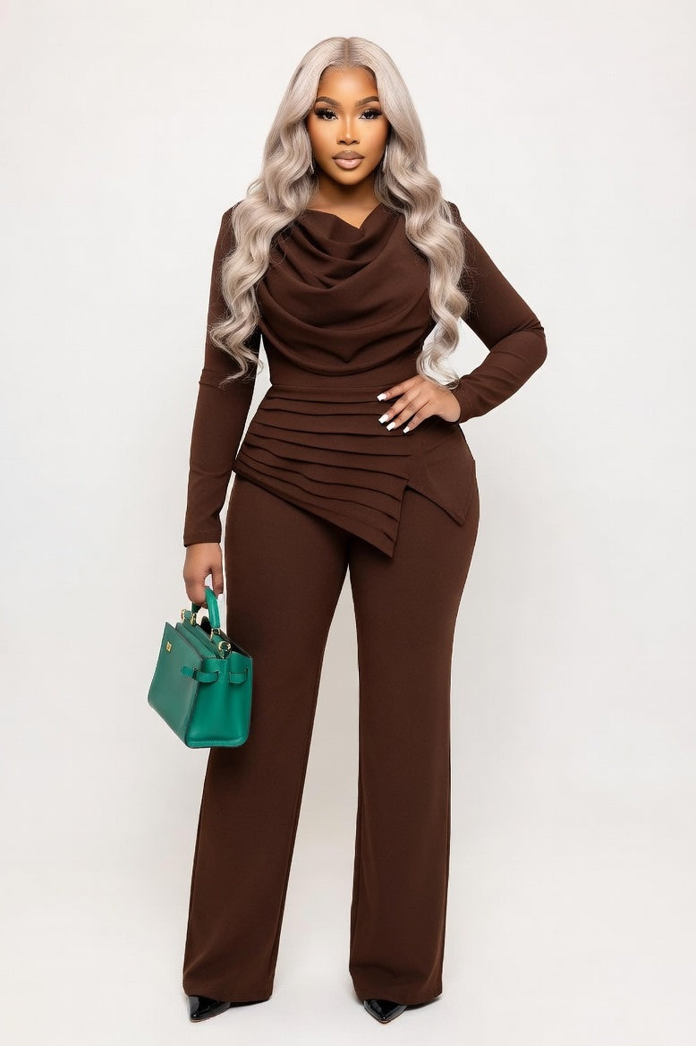 Pleated Two-Piece Co-Ord Set — Coffee