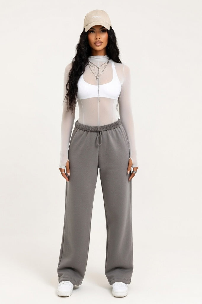 Sheer Mesh Half Turtleneck Top — White