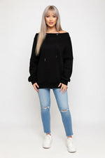 Off-Shoulder Drawstring Sweatshirt — front view