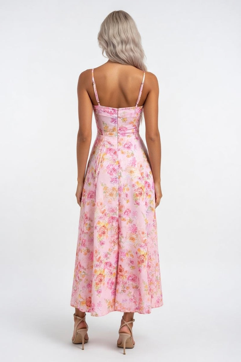 Halter Printed Midi Dress — back view
