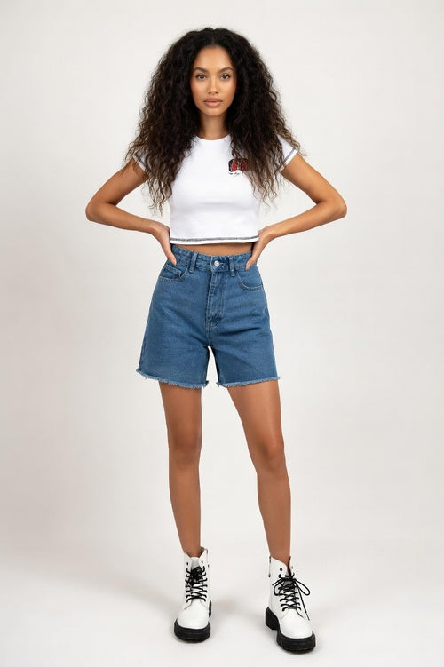 High Waist Denim Shorts — Blue