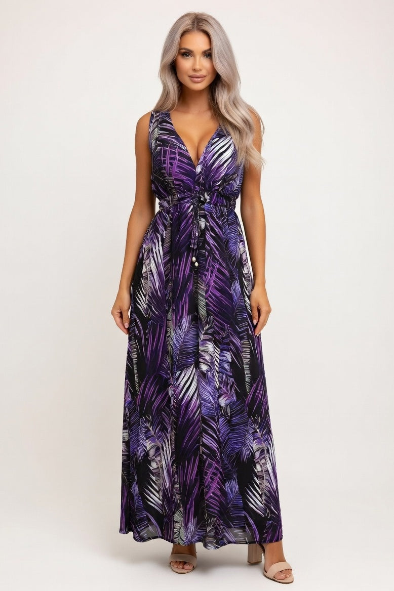 Open Back Print Dress — Purple Print
