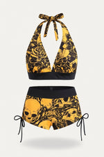 Skull Print Boxer Swimsuit — Lemon Yellow