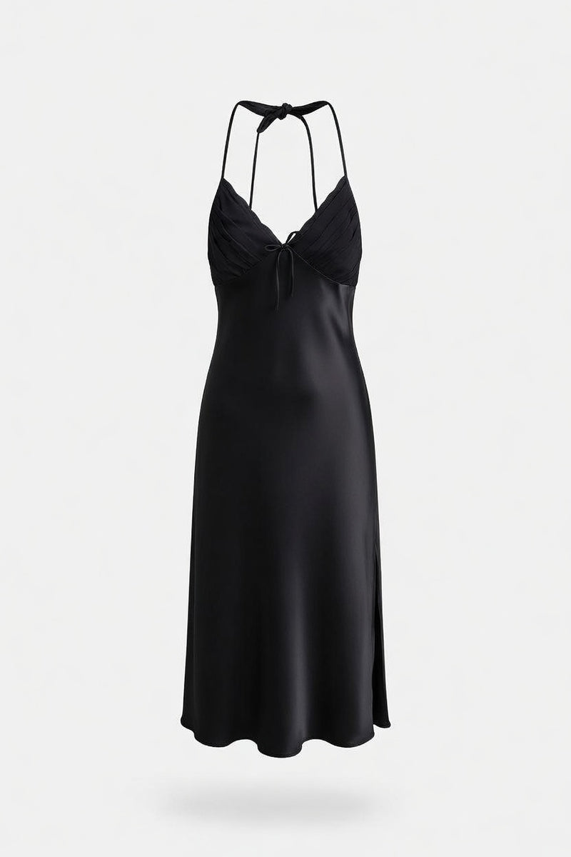 Silk Slip Nightdress with Bow Ties — front view