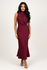 Sleeveless Satin Midi Dress — Burgundy