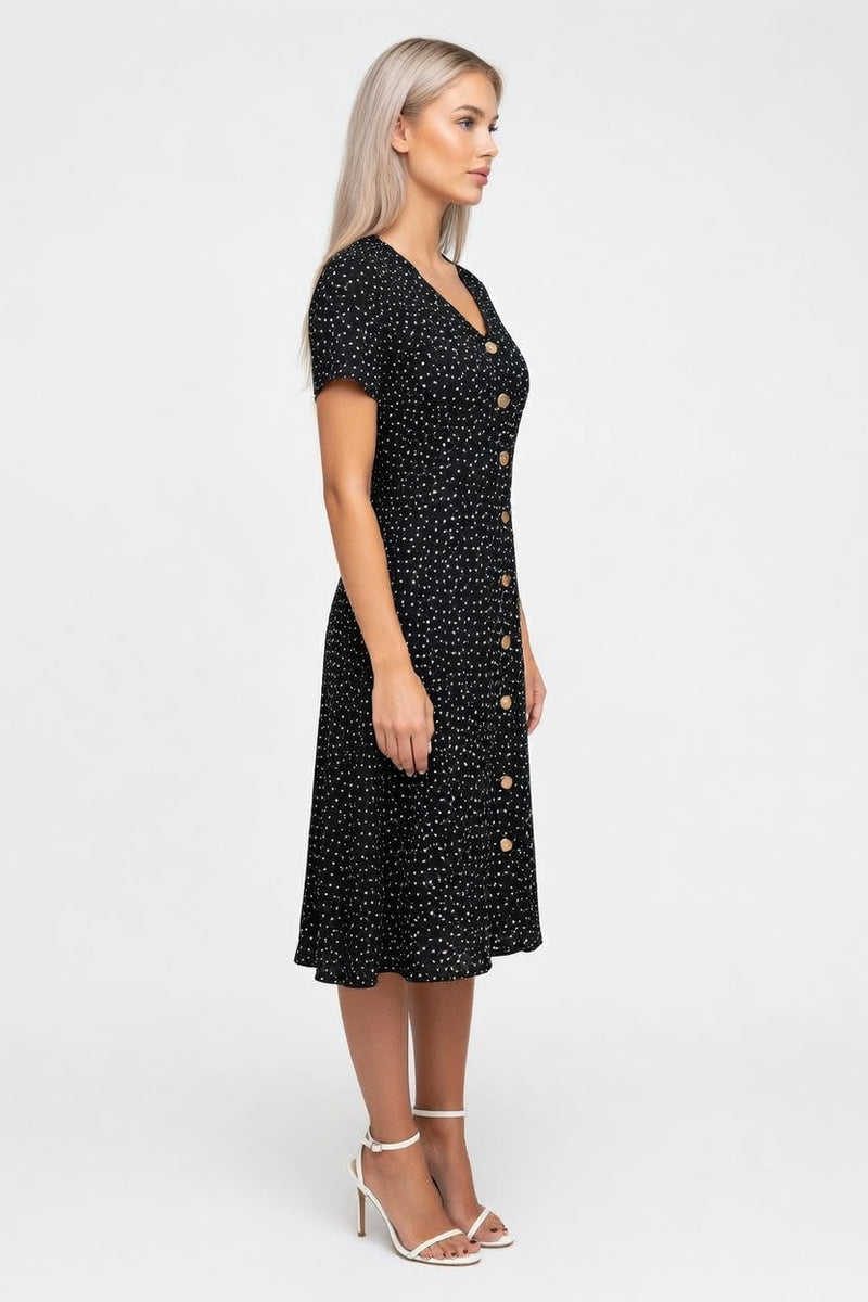 Polka Dot V-Neck Shirt Dress — side view
