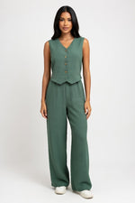 Linen V-Neck Vest & Trouser Co-ord — Army Green