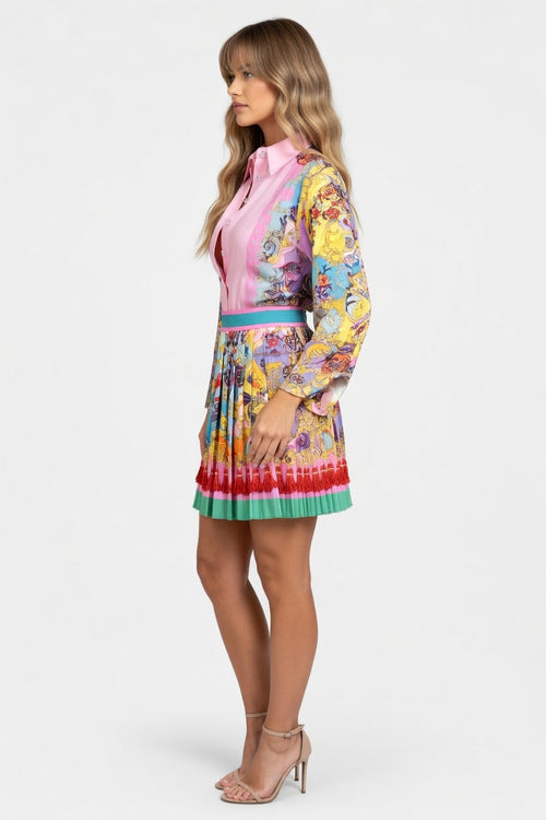 Printed Shirt & Pleated Skirt Co-ord — side view