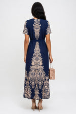 Printed Puff Sleeve Midi Dress — back view