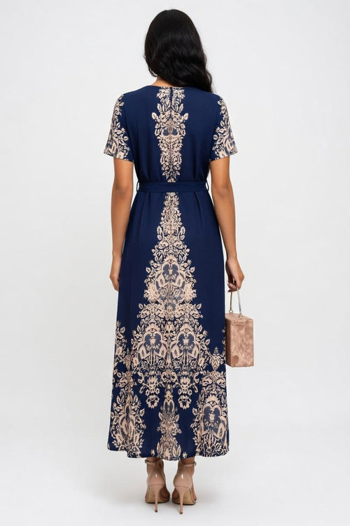 Printed Puff Sleeve Midi Dress — back view