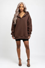 Hooded Sweatshirt with V-Tie Detail — Chestnut