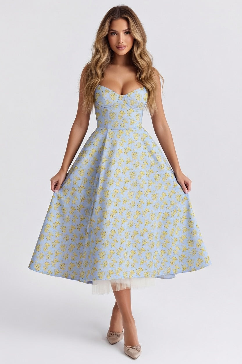 Mesh Slip Dress — Blue Yellow Floral