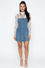 Distressed Denim Halter Dress — front view