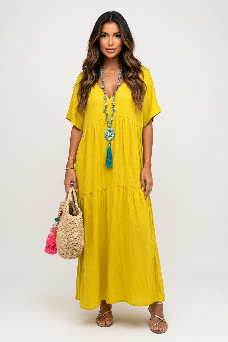 V-Neck Swing Dress — Yellow