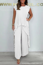 Tailored Top & Pleated Pants Co-ord — White — colour variant