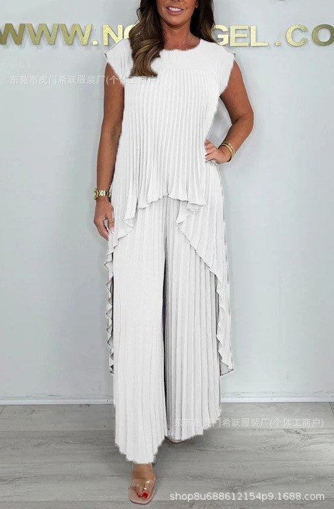 Tailored Top & Pleated Pants Co-ord — White — colour variant