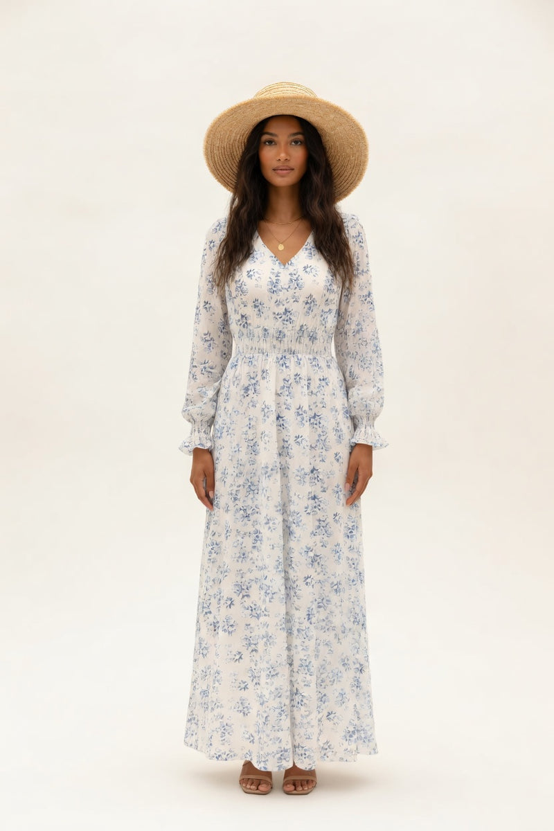 Printed V-Neck Swing Dress — front view