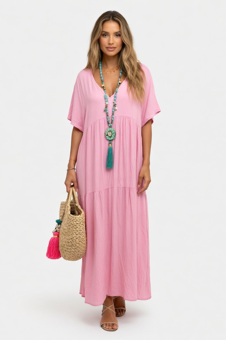 V-Neck Swing Dress — Pink