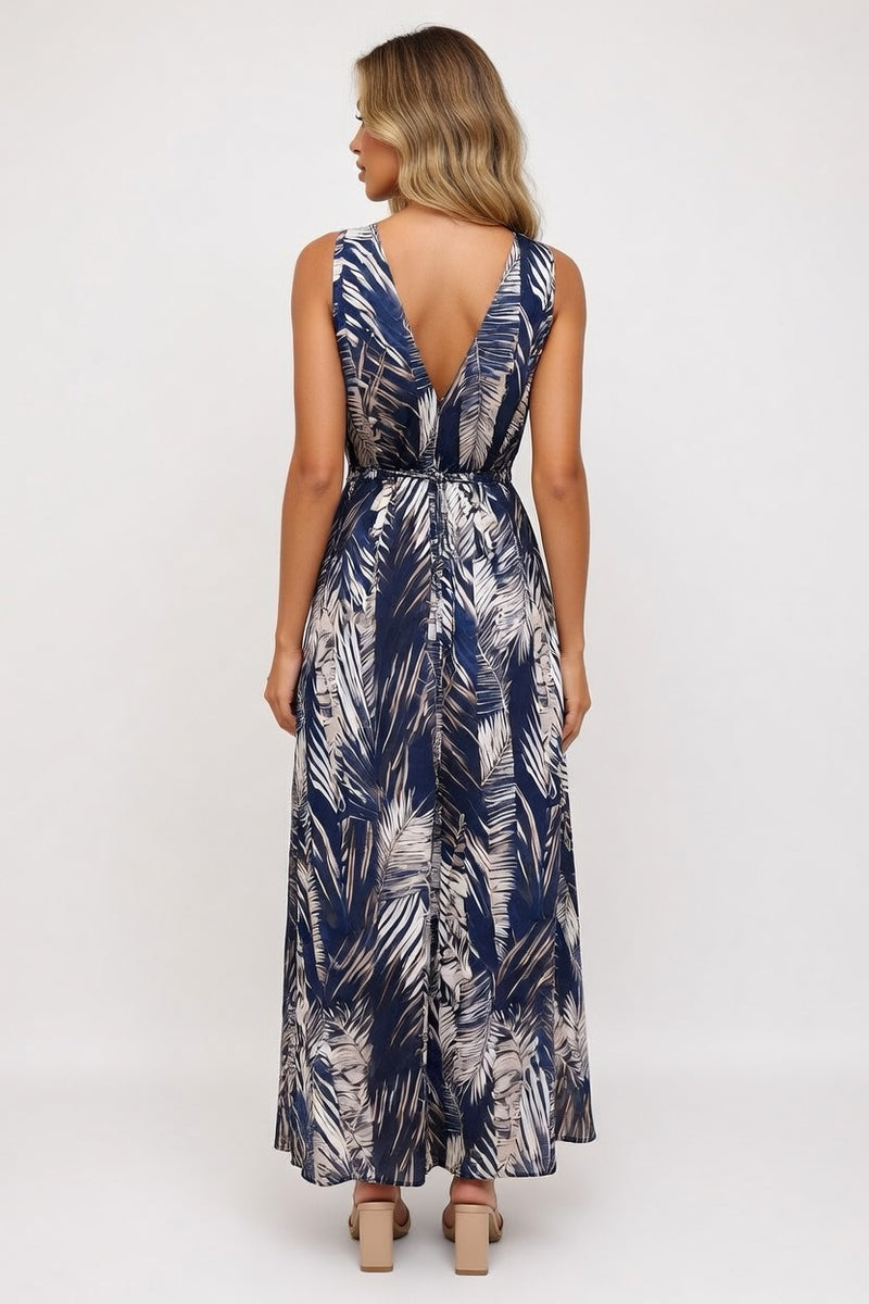Backless Printed Strap Dress — back view