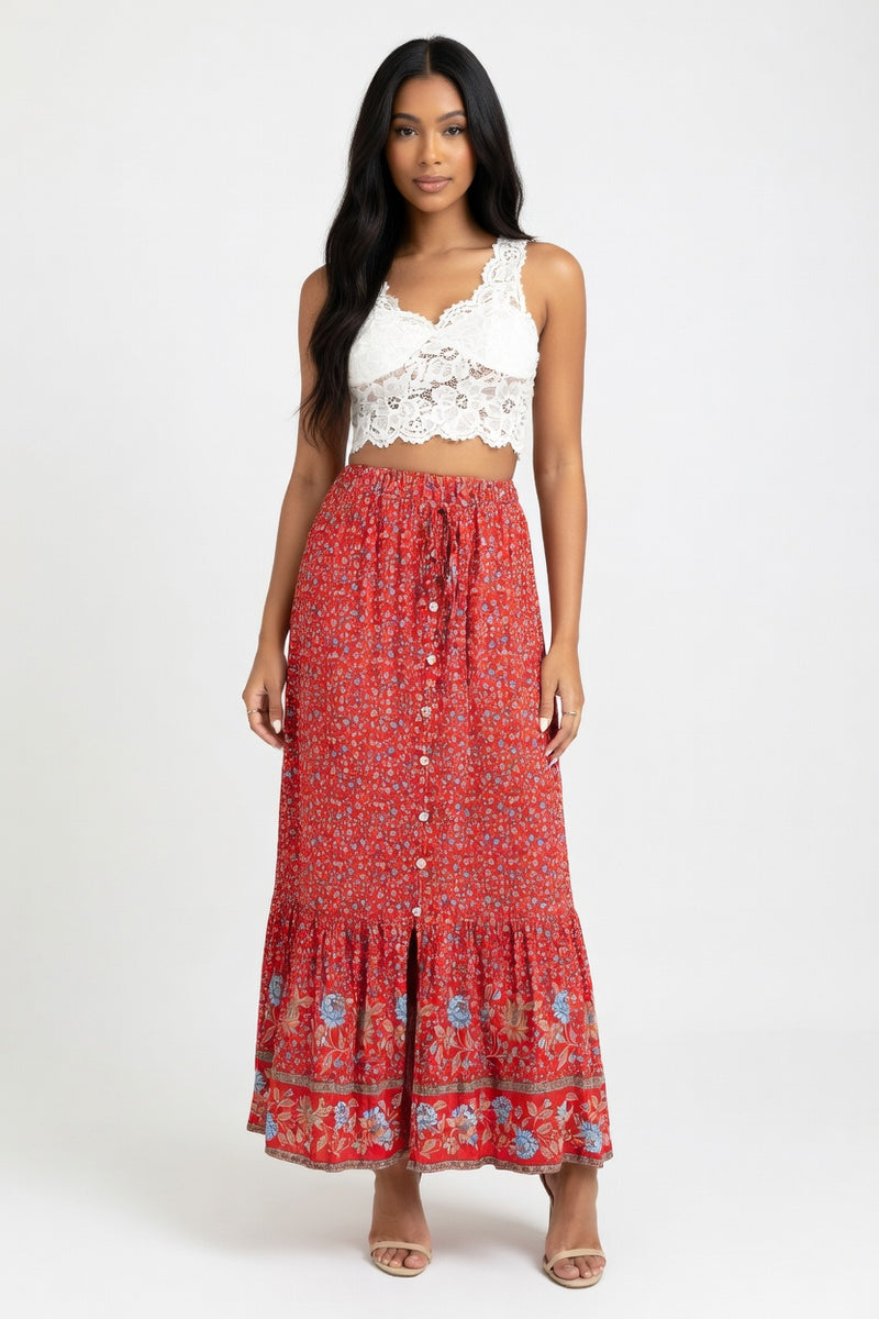 Viscose Midi Skirt with Front Slit — front view