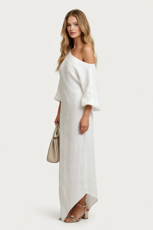 Off-Shoulder Lantern Sleeve Midi Dress — side view